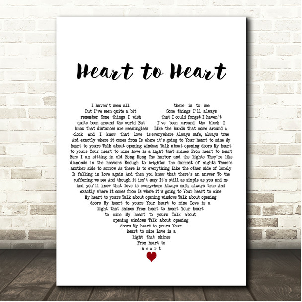 John Denver Heart To Heart White Heart Song Lyric Print