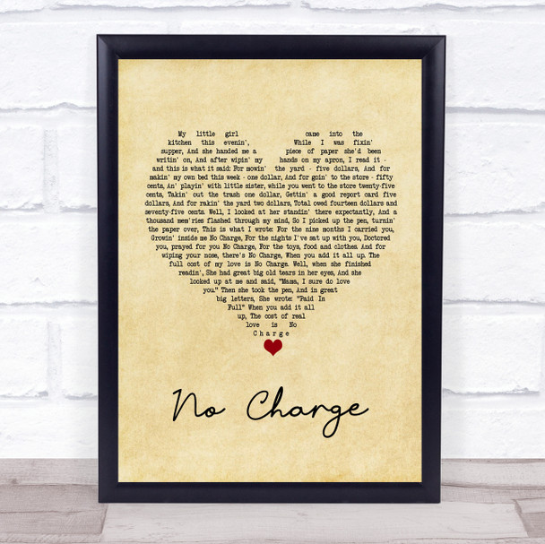 Tammy Wynette No Charge Vintage Heart Song Lyric Quote Print