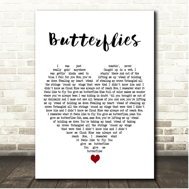 Kacey Musgraves Butterflies White Heart Song Lyric Print