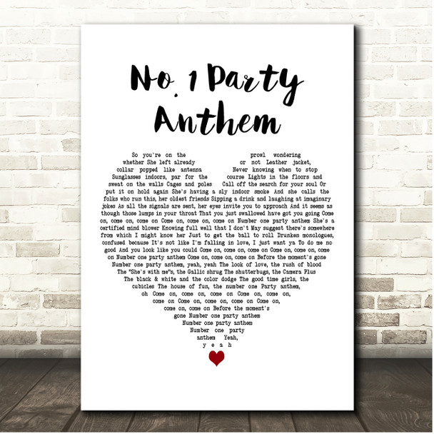 Arctic Monkeys No. 1 Party Anthem White Heart Song Lyric Print