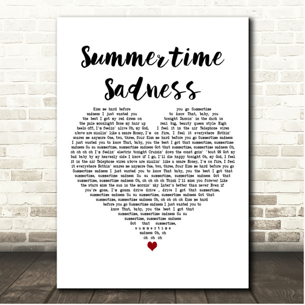 Lana Del Rey Summertime Sadness White Heart Song Lyric Print