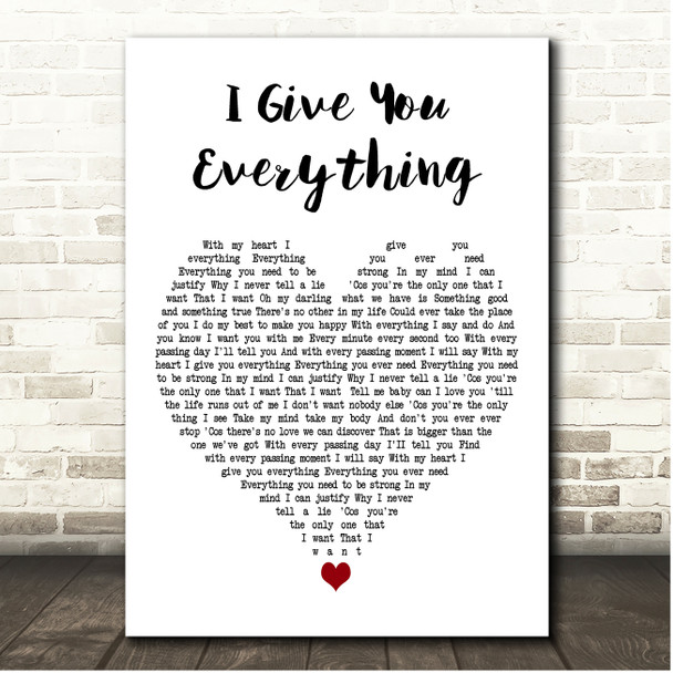 Lisa Stansfield I Give You Everything White Heart Song Lyric Print