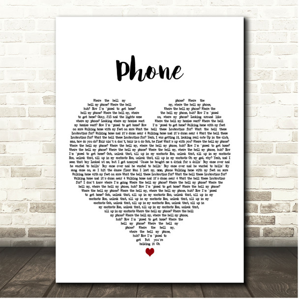 Lizzo Phone White Heart Song Lyric Print