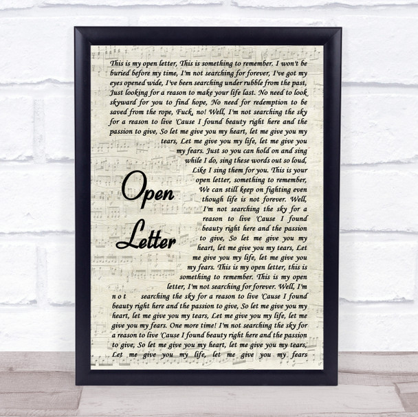 The Amity Affliction Open Letter Vintage Script Song Lyric Quote Print