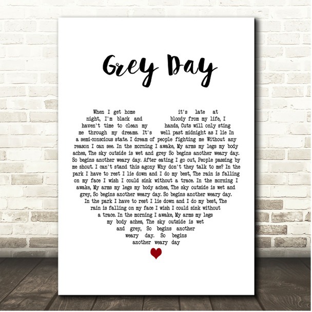 Madness Grey Day White Heart Song Lyric Print