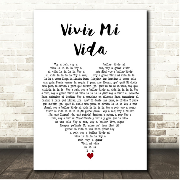 Marc Anthony Vivir Mi Vida White Heart Song Lyric Print