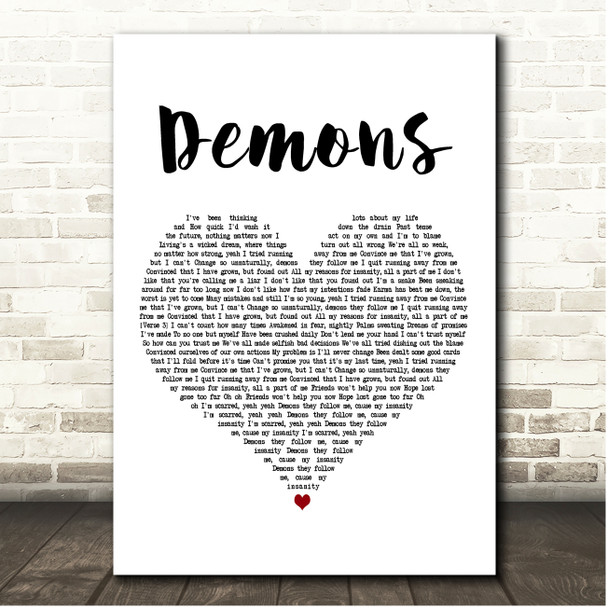 Avenged Sevenfold Demons White Heart Song Lyric Print