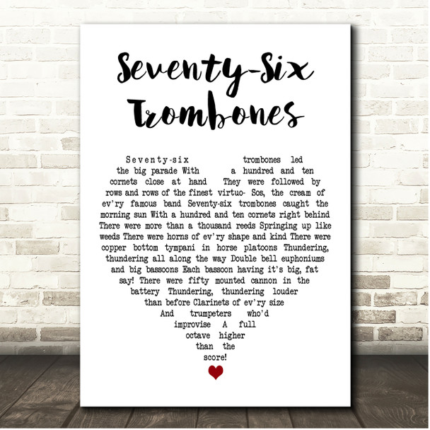 Meredith Willson Seventy-Six Trombones White Heart Song Lyric Print