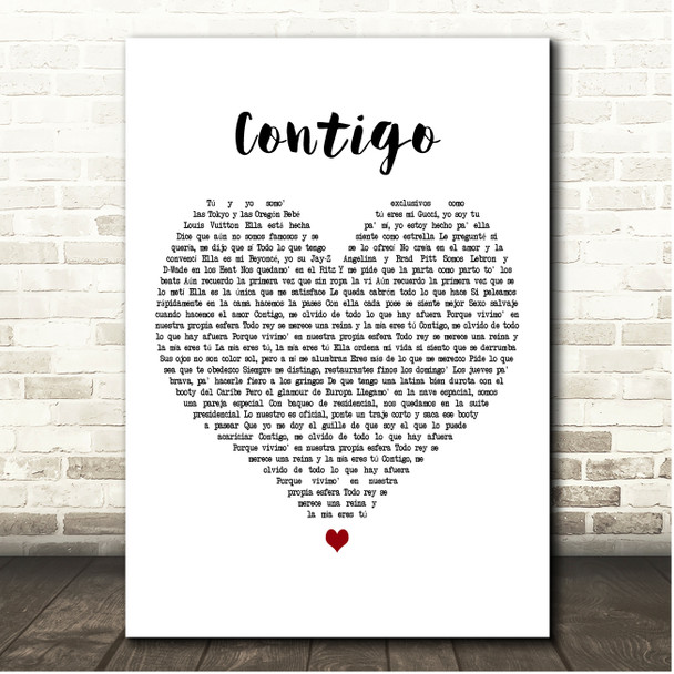 Bad Bunny Contigo White Heart Song Lyric Print