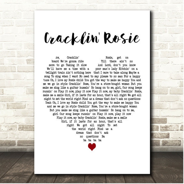 Neil Diamond Cracklin' Rosie White Heart Song Lyric Print