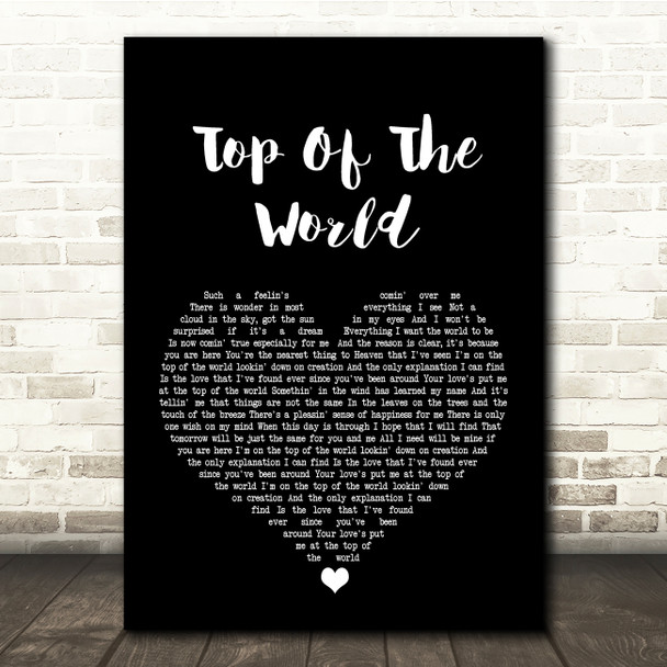The Carpenters Top Of The World Black Heart Song Lyric Quote Print