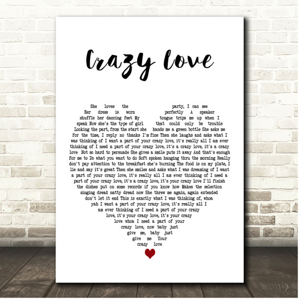 Pepper Crazy Love White Heart Song Lyric Print