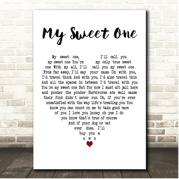 Phish My Sweet One White Heart Song Lyric Print