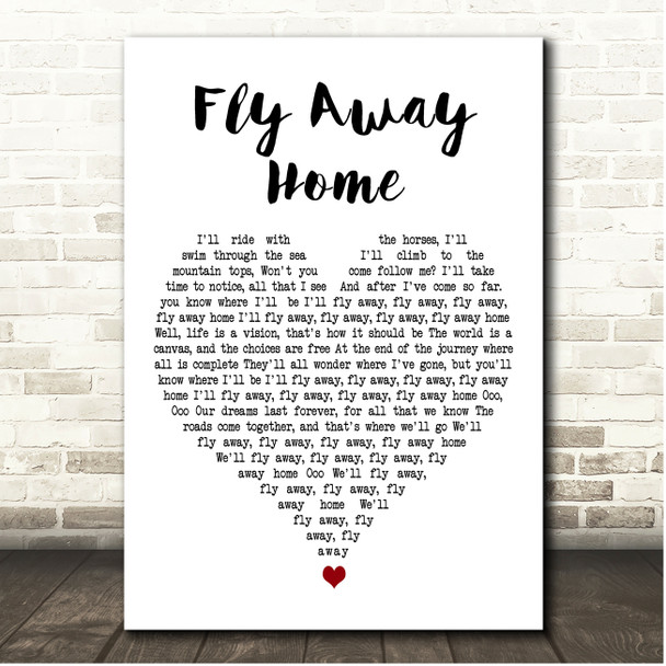 Pink Zebra Fly Away Home White Heart Song Lyric Print