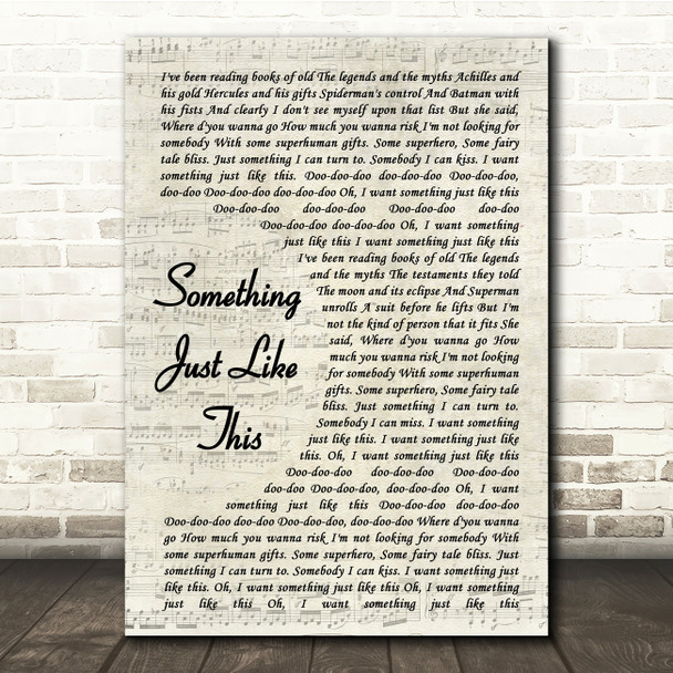 The Chainsmokers Coldplay Something Just Like This Vintage Script Lyric Print