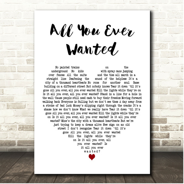 RagnBone Man All You Ever Wanted White Heart Song Lyric Print