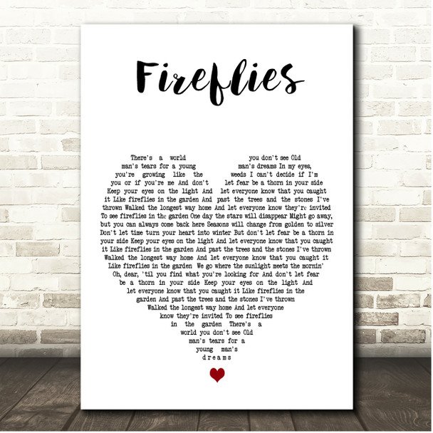 RagBone Man Fireflies White Heart Song Lyric Print