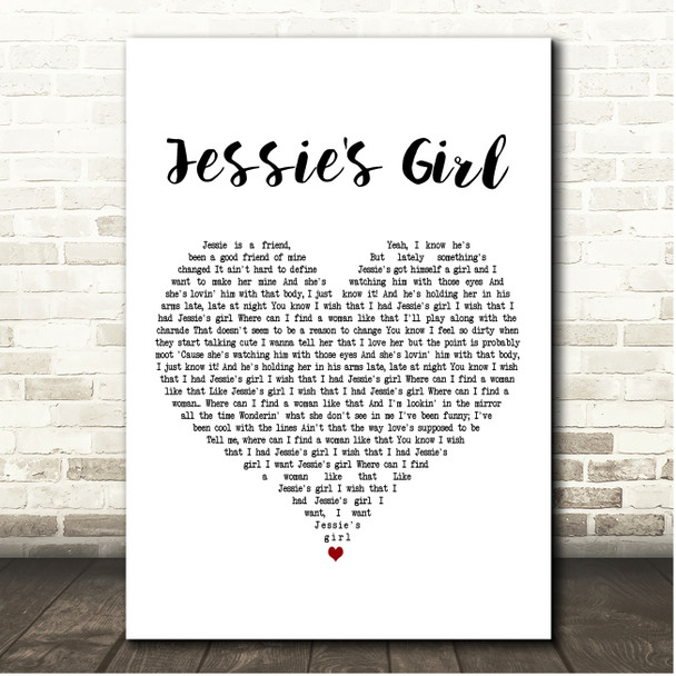 Rick Springfield Jessie's Girl White Heart Song Lyric Print