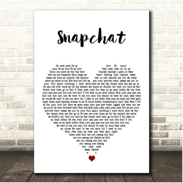 Ruger Snapchat White Heart Song Lyric Print