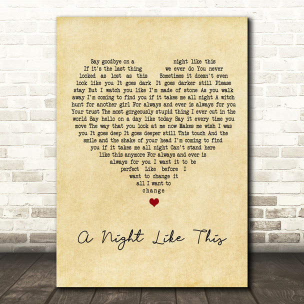 The Cure A Night Like This Vintage Heart Song Lyric Quote Print