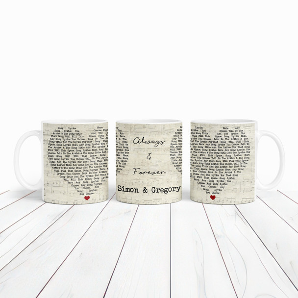 Any Song Lyrics & Names Script Heart Gift Tea Coffee Personalised Mug