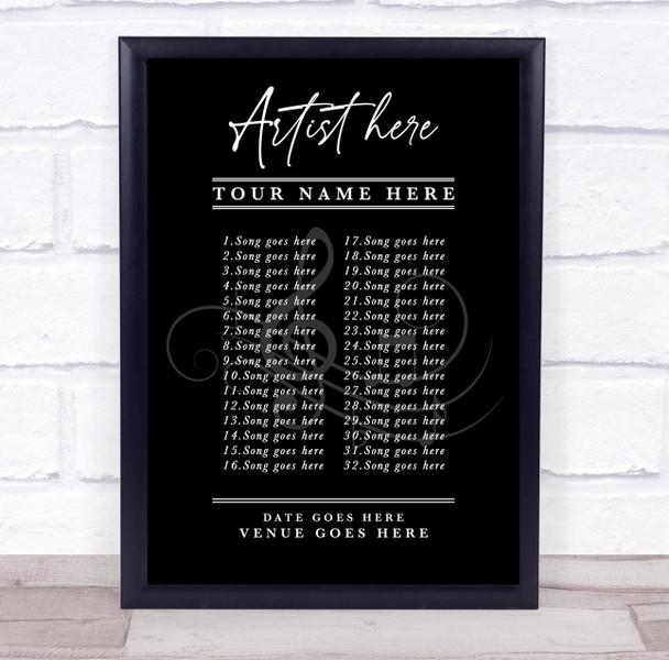 Concert Setlist Poster Print Canvas Black White - Any Artist, Date, Gig, Venue