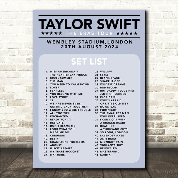 Concert Setlist Poster Print Canvas Blue - Any Artist, Date, Gig, Venue