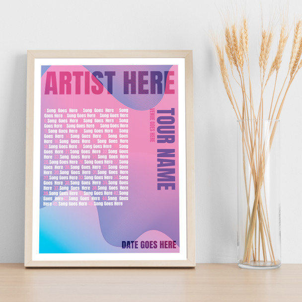 Concert Setlist Poster Print Canvas Pink Purple - Any Artist, Date, Gig, Venue