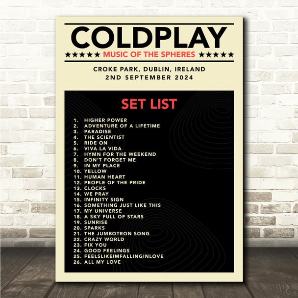 Concert Setlist Poster Print Canvas Mustard Black - Any Artist, Date, Gig, Venue