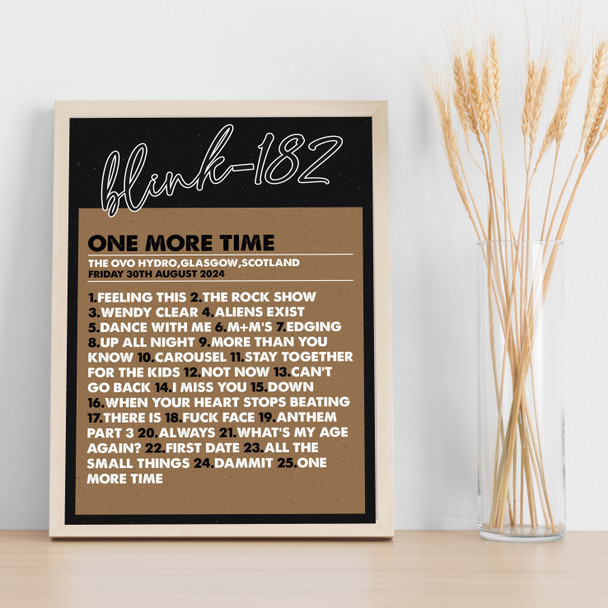 Blink-182 - Concert Setlist Gig Poster Print Canvas Brown - The OVO Hydro Glasgow Scotland - Aug 30th 2024