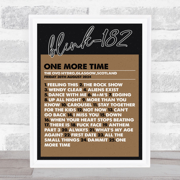 Blink-182 - Concert Setlist Gig Poster Print Canvas Brown - The OVO Hydro Glasgow Scotland - Aug 30th 2024