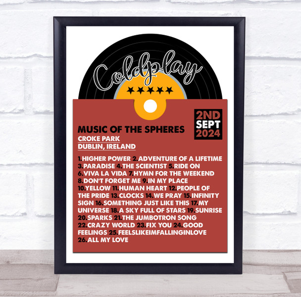 Coldplay - Concert Setlist Gig Poster Print Canvas Vinyl Record - Croke Park Dublin Ireland - Sept 2nd 2024