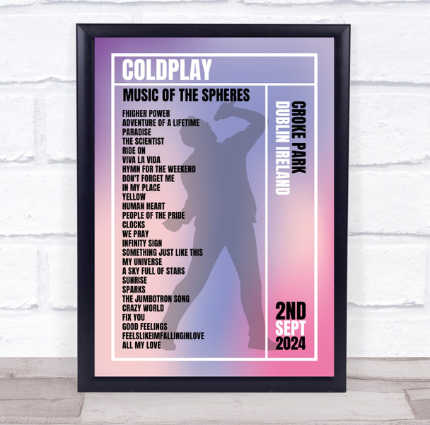 Coldplay - Concert Setlist Gig Poster Print Canvas Male Singer - Croke Park Dublin Ireland - Sept 2nd 2024
