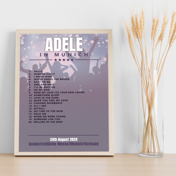 Adele - Concert Setlist Poster Print Canvas Purple Shadow - Sonderfreiflèe Messe - Aug 24th 2024
