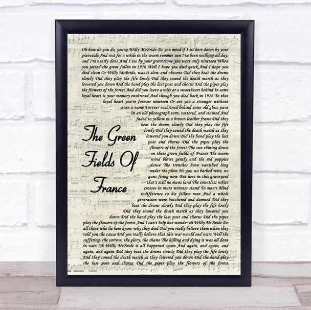The Green Fields of France The Green Fields Of France Vintage Script Lyric Print