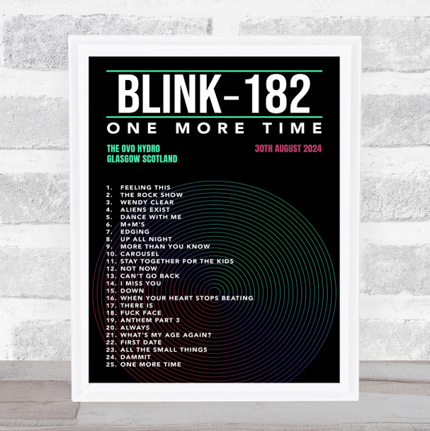 Blink-182 - Concert Setlist Gig Poster Print Canvas Black - The OVO Hydro Glasgow Scotland - Aug 30th 2024