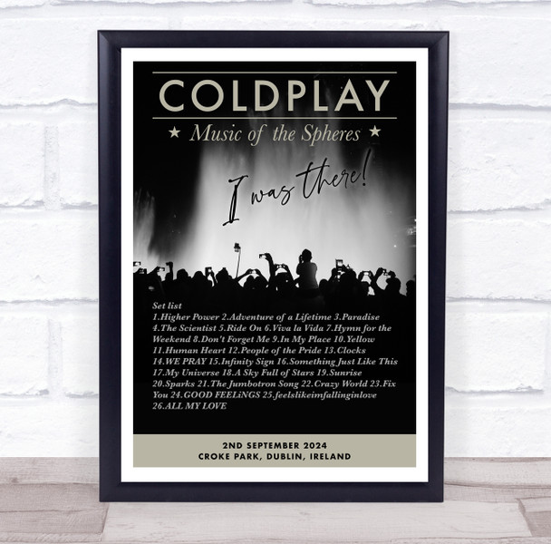 Coldplay - Concert Setlist Gig Poster Print Canvas Silhouette Music Concert - Croke Park Dublin Ireland - Sept 2nd 2024