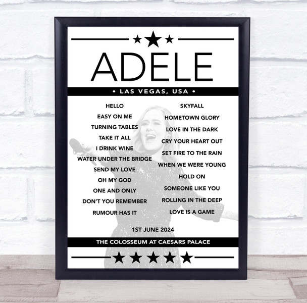 Adele - Concert Setlist Poster Print Canvas - The Colosseum - Caesars Palace, Las Vegas, NV, USA - June 1st 2024