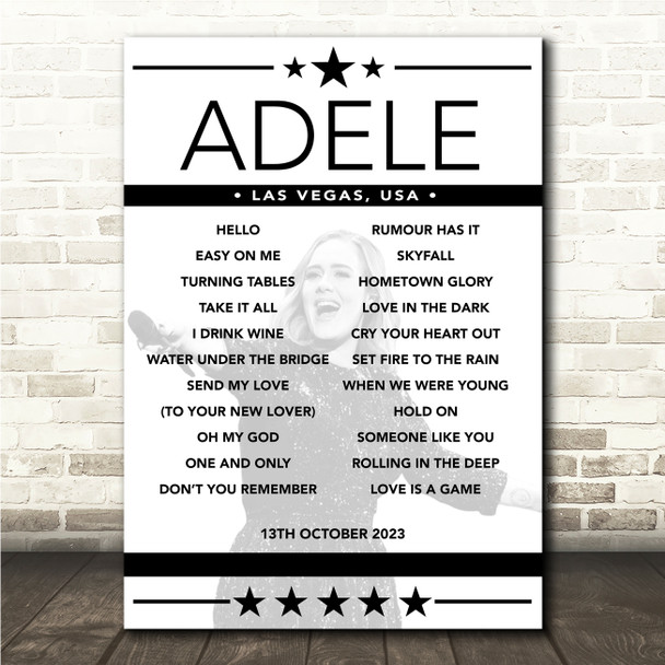 Adele - Concert Setlist Poster Print Canvas - The Colosseum - Caesars Palace, Las Vegas, NV, USA - October 13th 2023