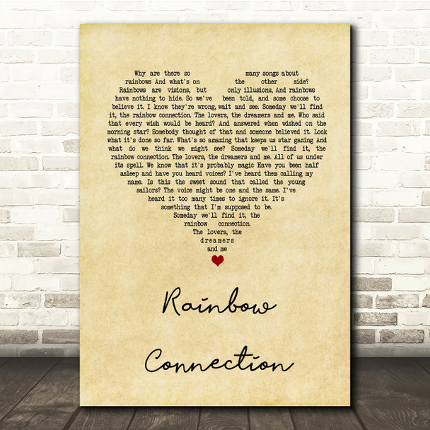 The Muppets Rainbow Connection Vintage Heart Song Lyric Quote Print