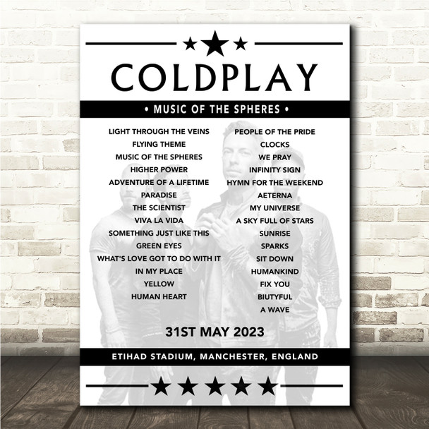 Coldplay - Concert Setlist Poster Print Canvas - Etihad Stadium, Manchester, England - May 31st 2023