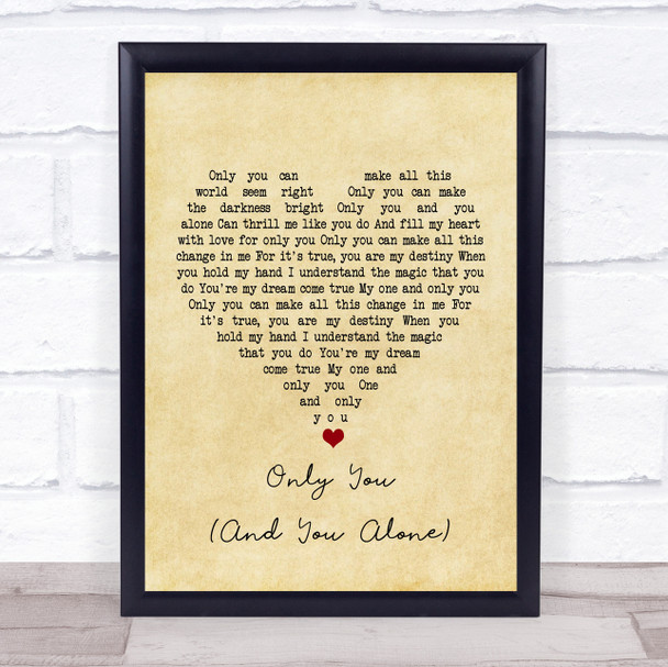 The Platters Only You (And You Alone) Vintage Heart Song Lyric Quote Print