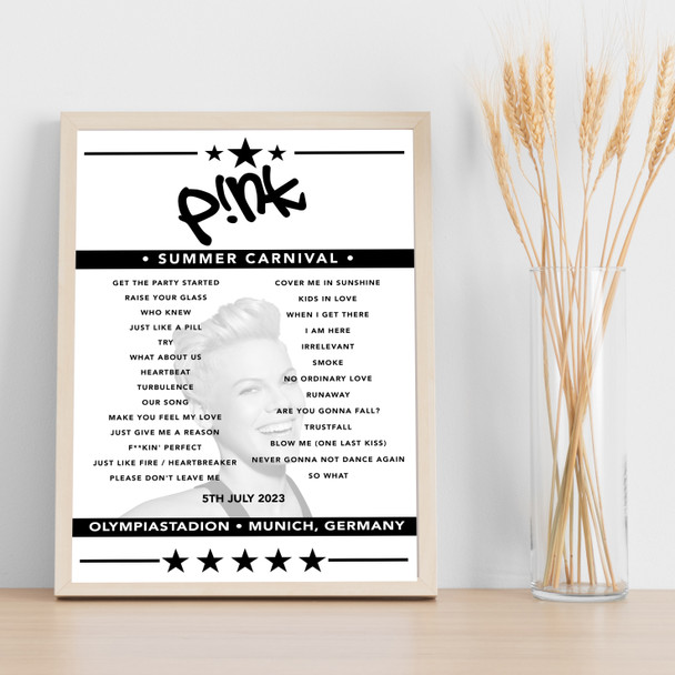 P!nk - Concert Setlist Poster Print Canvas - Olympiastadion, Munich, Germany - July 5th 2023