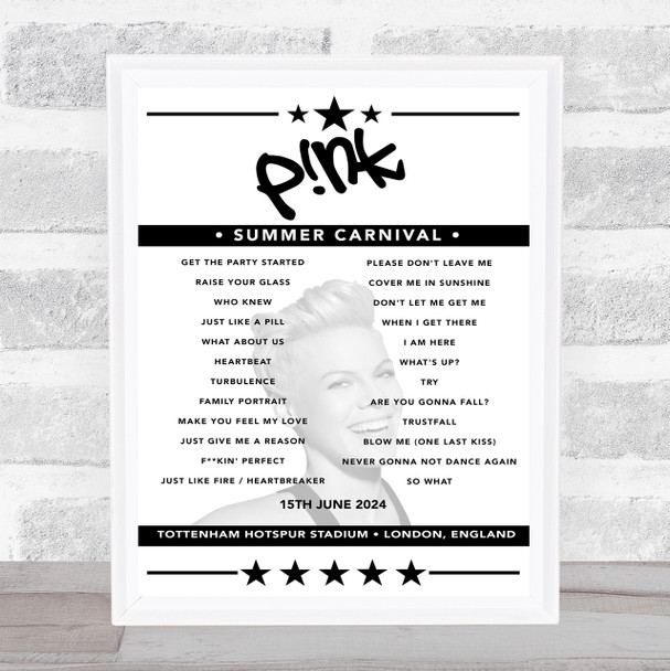 P!nk - Concert Setlist Poster Print Canvas - Tottenham Hotspur Stadium, London, England - June 15th 2024