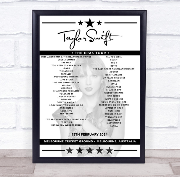 Taylor Swift - Concert Setlist Poster Print Canvas - Melbourne Cricket Ground, Melbourne, Australia - February 18th 2024
