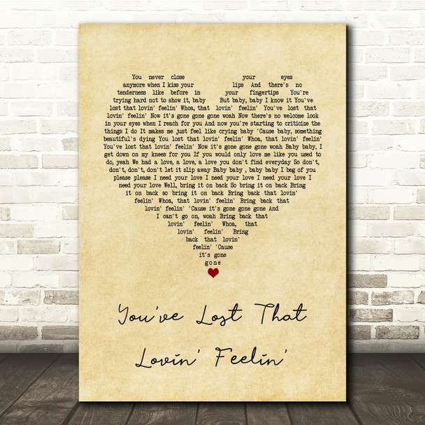 The Righteous Brothers You've Lost That Lovin' Feelin' Vintage Heart Lyric Print