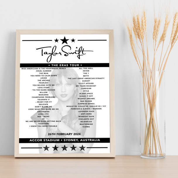 Taylor Swift Concert Setlist Poster Print Canvas - Any Date, Gig, Venue