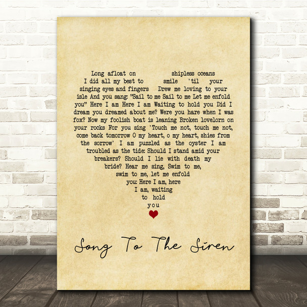 This Mortal Coil Song To The Siren Vintage Heart Song Lyric Quote Print