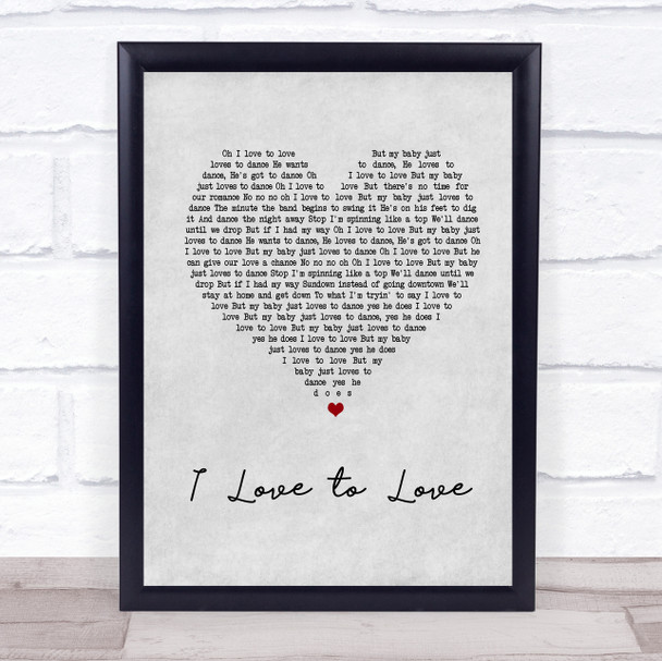Tina Charles I Love to Love Grey Heart Song Lyric Quote Print