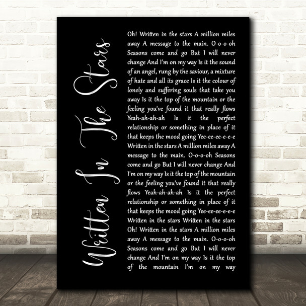 Tinie Tempah Written In The Stars Black Script Song Lyric Quote Print